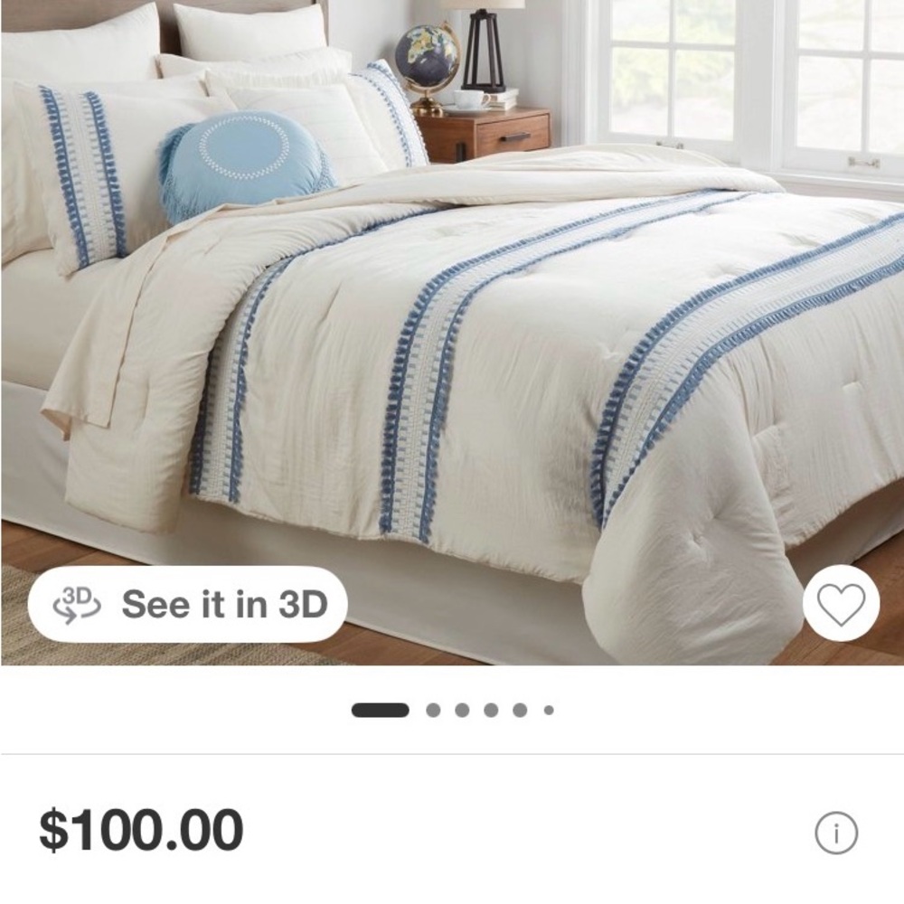 Dorm room White and Blue Striped Comforter Set - Picture 2 of 2